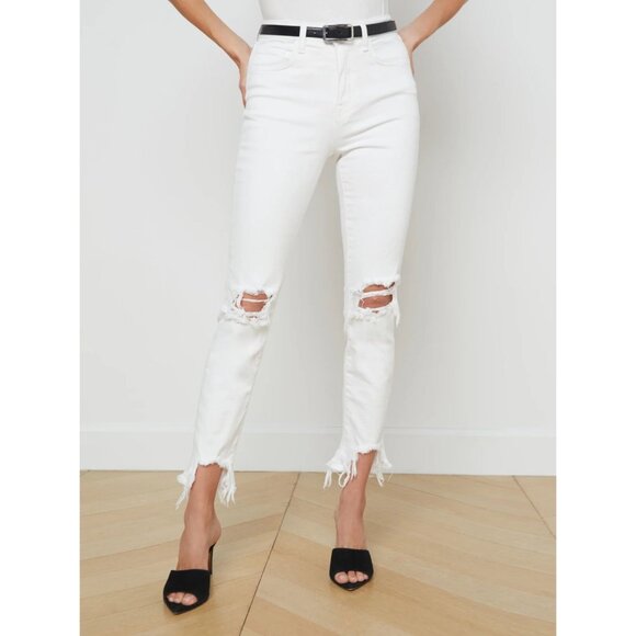 L'AGENCE High Line Jeans Size 25 Womens Blanc Destruct $435 - Picture 1 of 13